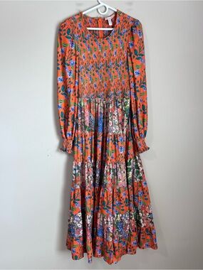 Hutch Orange Floral Maxi Dress with Blue & Green Accents